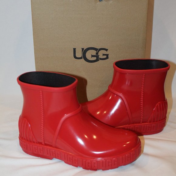NIB UGG GIRL'S SZ 3 DRIZLITA SHORT RUBBER RAIN‎ BOOTS RED - Picture 1 of 6